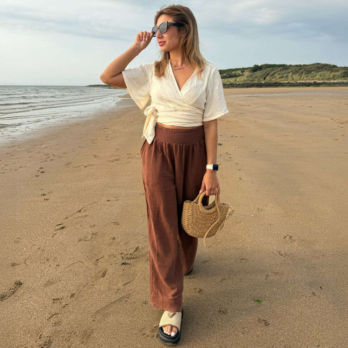 Sonia Cotton Gauze Wrap Top - Cream