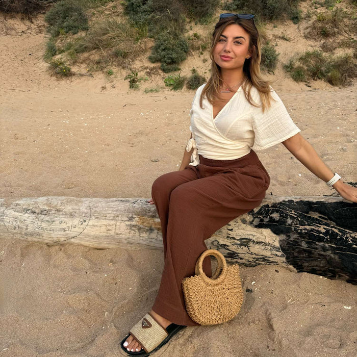 Sonia Cotton Gauze Wrap Top - Cream