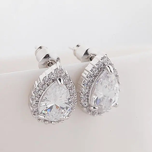 Sparkling Bridal Teardrop Cubic Zirconia Crystal Stud Earrings - The Wedding Garter