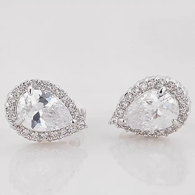 Sparkling Bridal Teardrop Cubic Zirconia Crystal Stud Earrings - The Wedding Garter