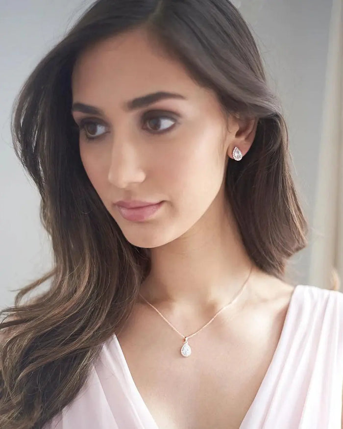 Sparkling Bridal Teardrop Cubic Zirconia Crystal Stud Earrings - The Wedding Garter