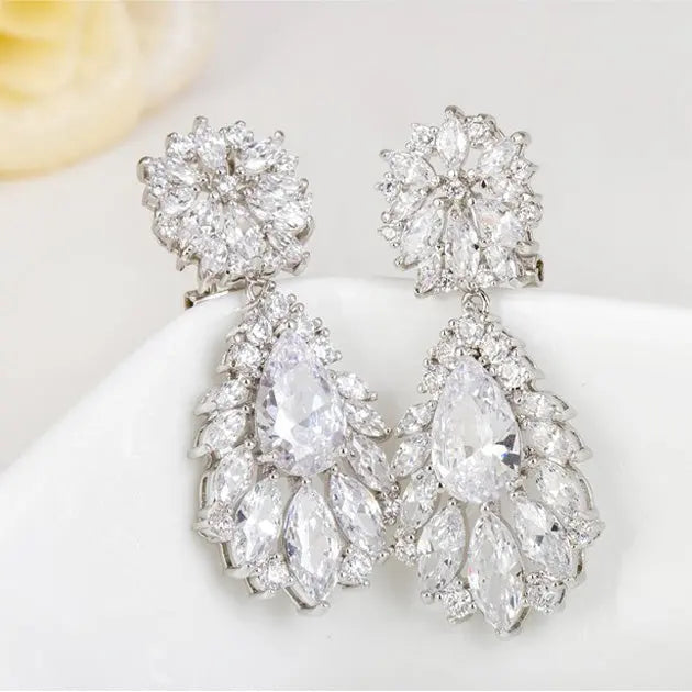 Sparkling Cubic Zirconia Bridal Chandelier Earrings - The Wedding Garter