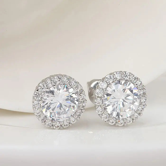 Sparkling Large Cubic Zirconia Stud Diamond Earrings - The Wedding Garter