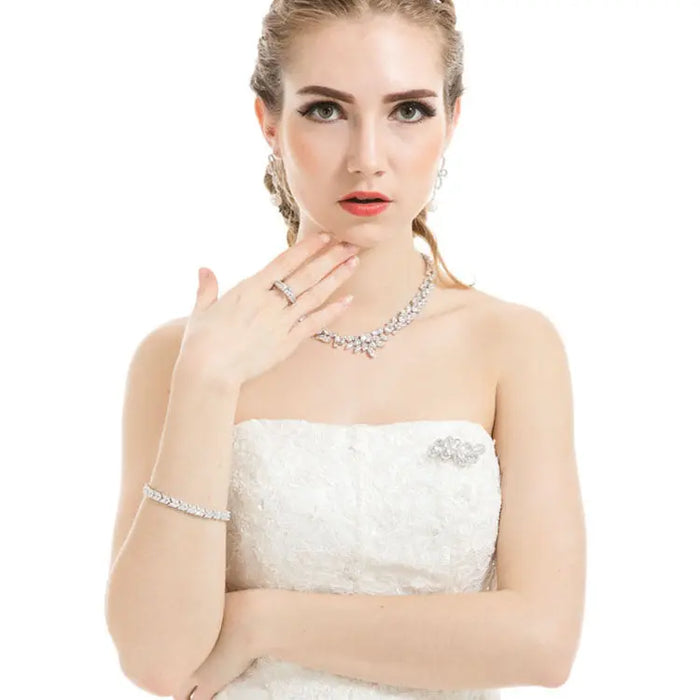 Sparkling Marquise Cubic Zirconia Womens Platinum Wedding Bracelet - The Wedding Garter