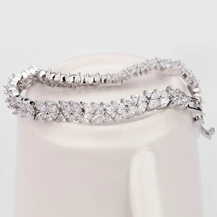 Sparkling Marquise Cubic Zirconia Womens Platinum Wedding Bracelet - The Wedding Garter