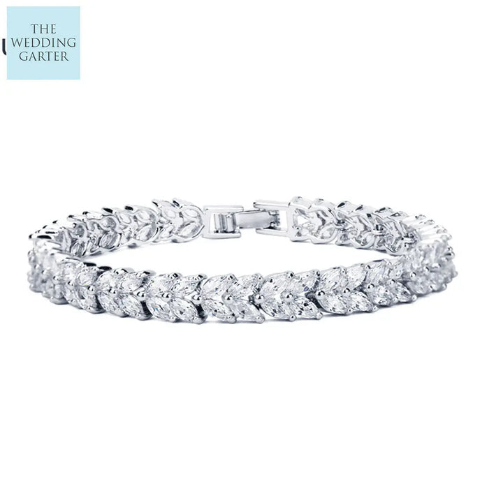 Sparkling Marquise Cubic Zirconia Womens Platinum Wedding Bracelet - The Wedding Garter
