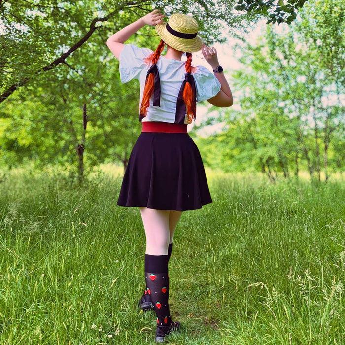 Strawberry Mock Sock Tights - Black