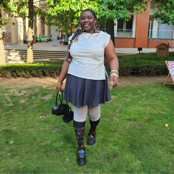 Strawberry Mock Sock Tights - Black