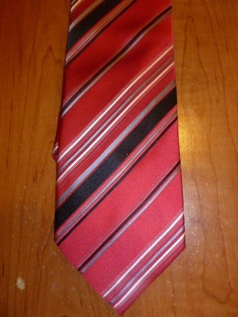 Striking 100% Silk Geoffrey Beene Fire Engine Red Tie with Black Stripes - Diamonds Sapphires Rubies Emeralds