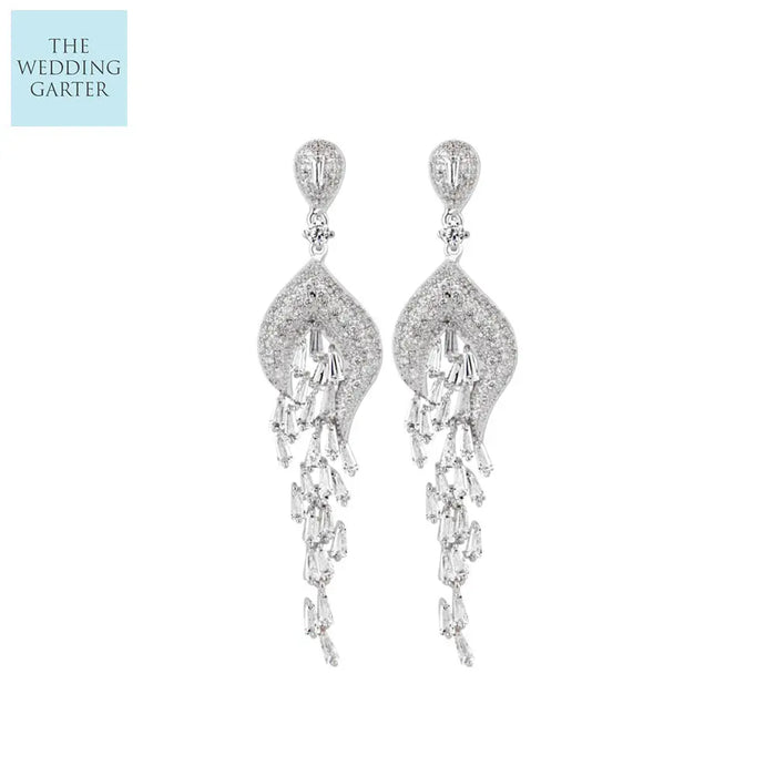 Stunning CZ Diamond Long Dangle Bridal Earrings - The Wedding Garter