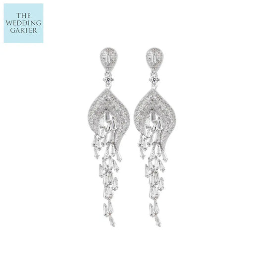 Stunning CZ Diamond Long Dangle Bridal Earrings - The Wedding Garter