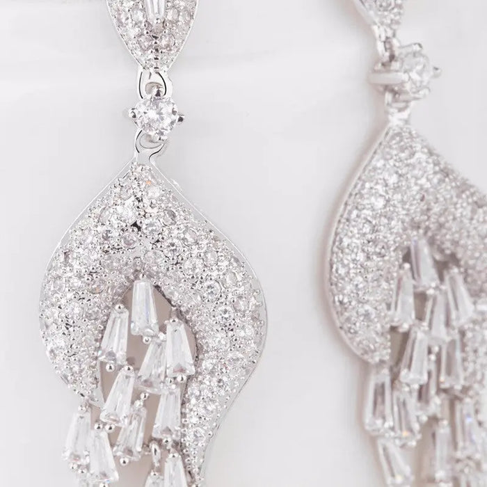 Stunning CZ Diamond Long Dangle Bridal Earrings - The Wedding Garter