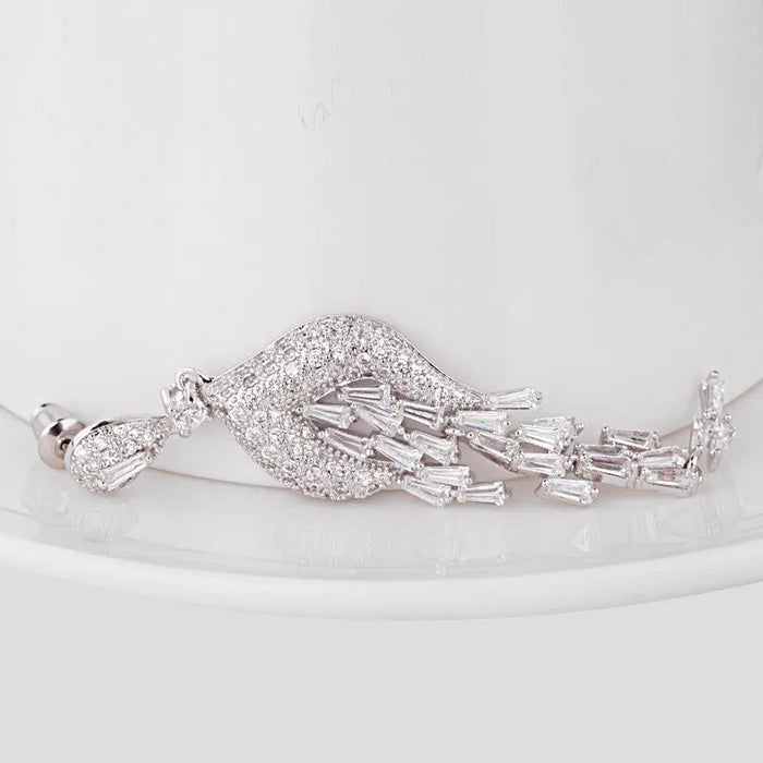 Stunning CZ Diamond Long Dangle Bridal Earrings - The Wedding Garter