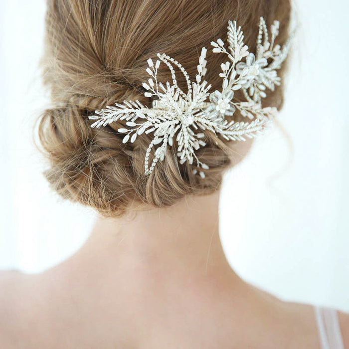 Stunning Floral Bridal Headpiece Clip With Pearls - The Wedding Garter