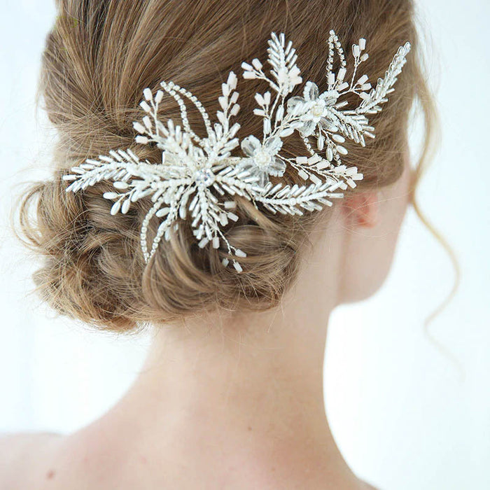 Stunning Floral Bridal Headpiece Clip With Pearls - The Wedding Garter