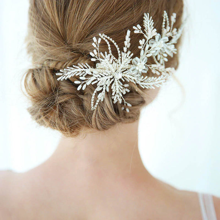Stunning Floral Bridal Headpiece Clip With Pearls - The Wedding Garter