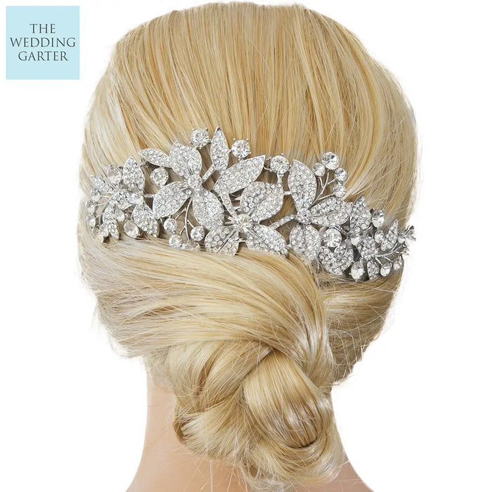Stunning Floral Crystal Bridal Headpiece Comb For Brides - The Wedding Garter