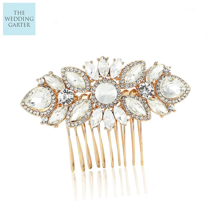 Stunning Gold Art Deco Crystal Bridal Hair Comb - The Wedding Garter