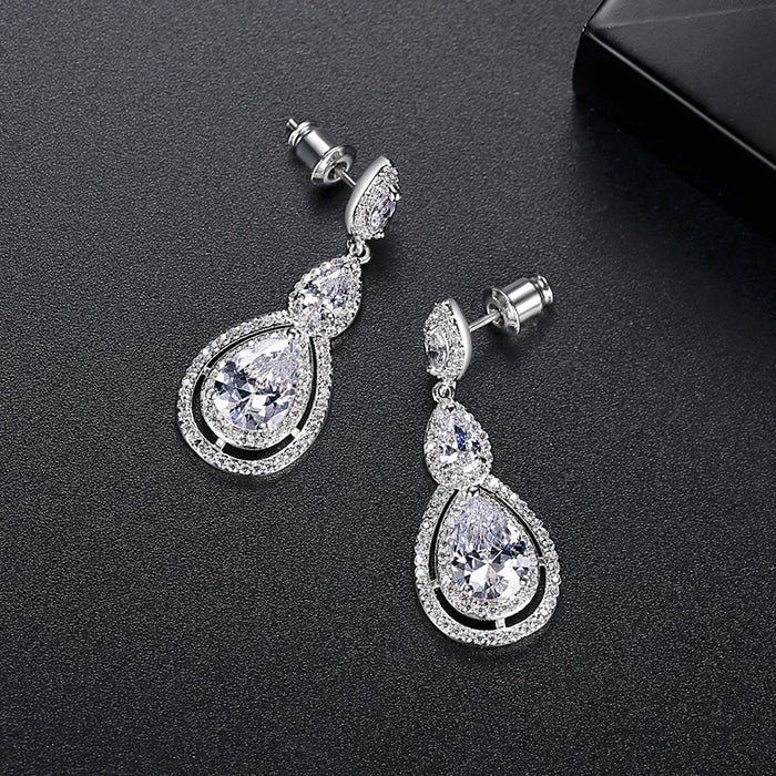 Stunning Halo Setting Pear Bridal Earrings - The Wedding Garter