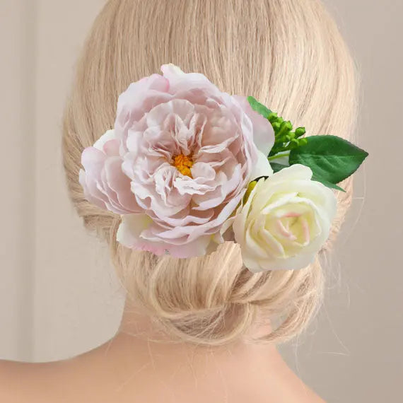 Stunning Lilac Peony & Ivory Rose Hair Flowers Wedding Comb - The Wedding Garter