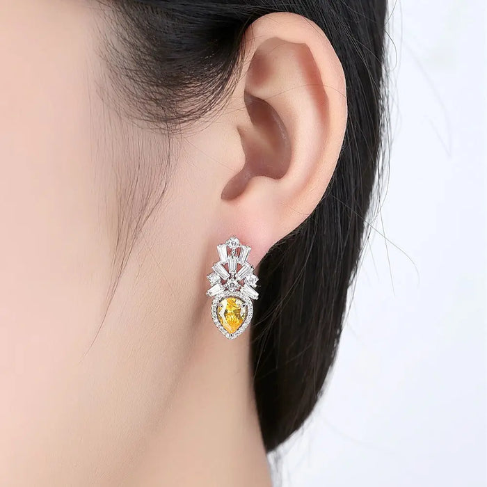 Stunning Unique Canary Yellow CZ Diamond Bridal Earrings Online - The Wedding Garter