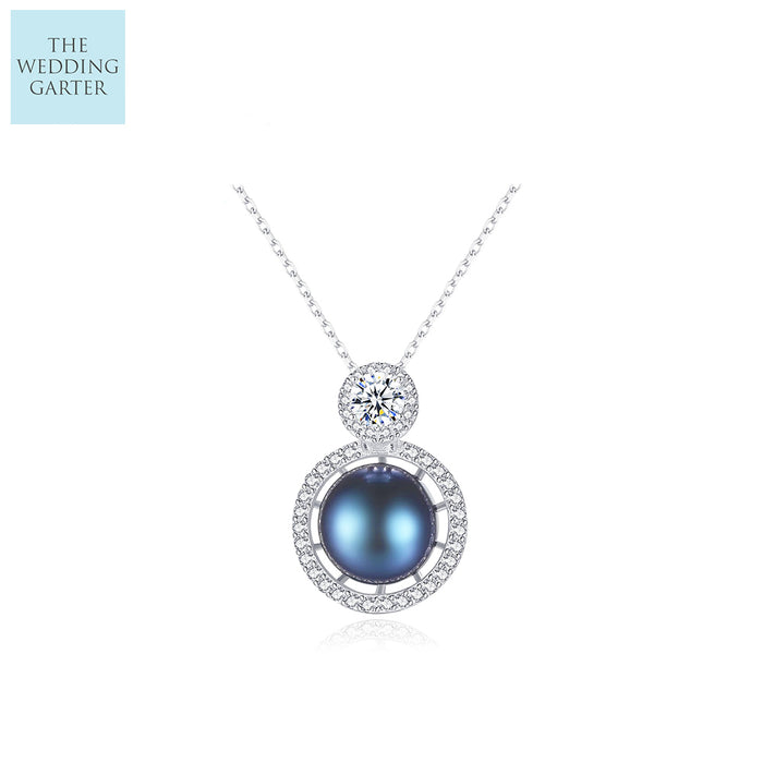 Stylish Ivory Pearl & CZ Pendant Wedding Necklace - The Wedding Garter