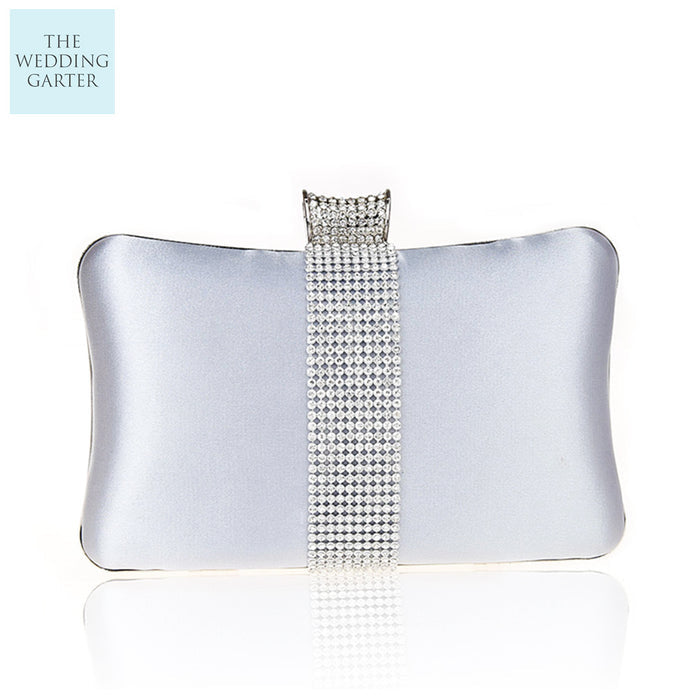 silver satin evening bag clutch