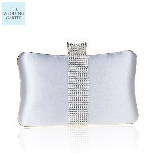 silver satin evening bag clutch