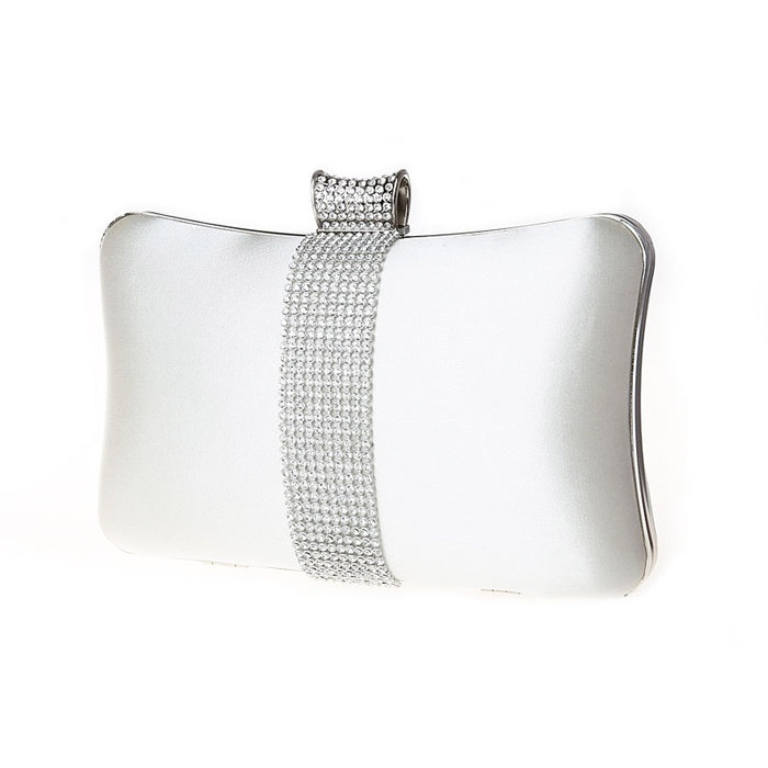 Stylish White Satin Rhinestone Wedding Evening Bag - The Wedding Garter