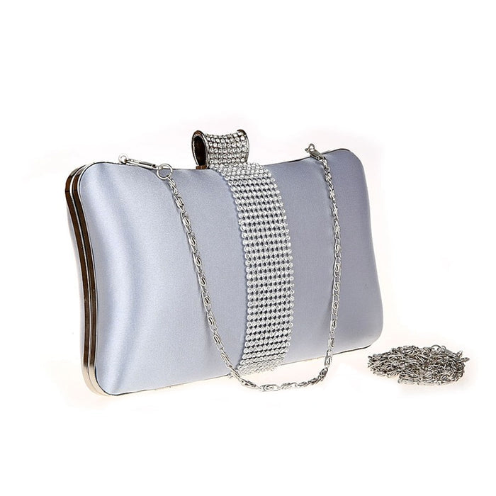 Stylish White Satin Rhinestone Wedding Evening Bag - The Wedding Garter