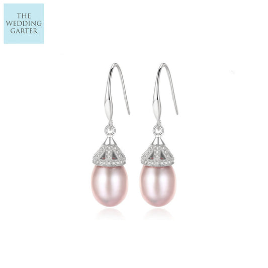 pink pearl drop earrings