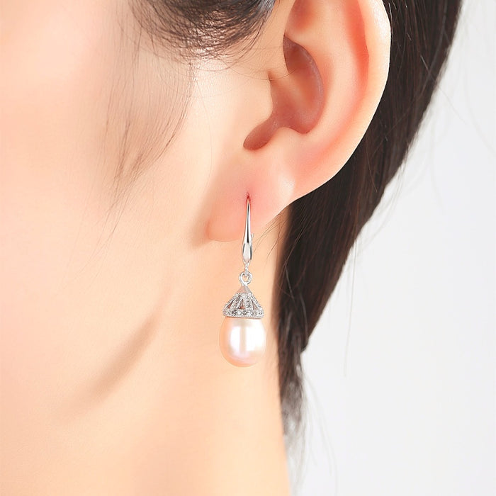 Tahitian Pink Pearl & CZ Diamond Sterling Silver Earrings - The Wedding Garter