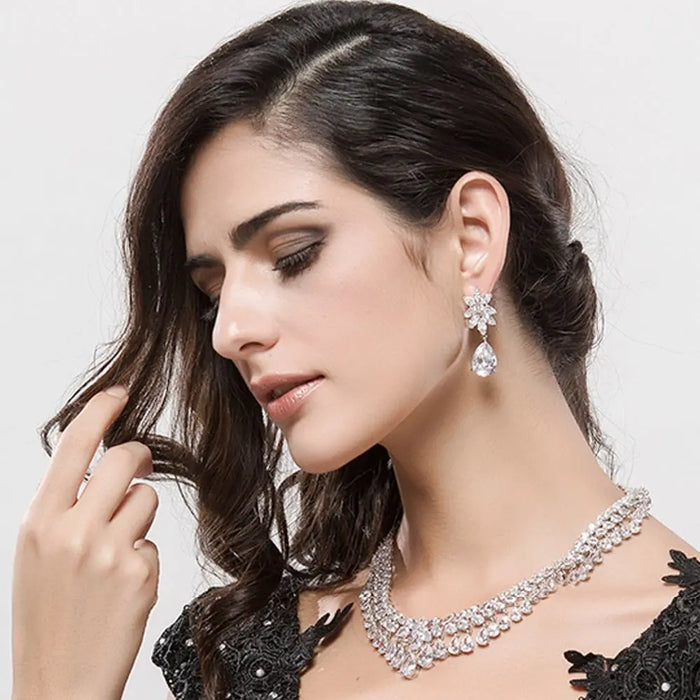 Teardrop Cubic Zirconia Drop Earrings For Wedding - The Wedding Garter