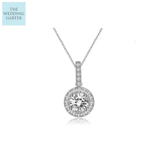 Timeless CZ Sterling Silver Drop Pendant Bridal Necklace - The Wedding Garter