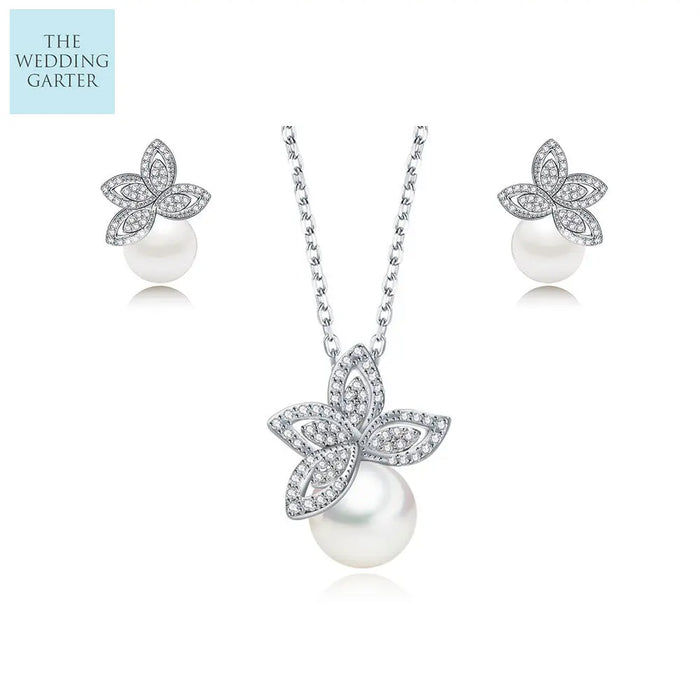 Timeless Pearl & Cubic Zirconia Wedding Jewellery Set - The Wedding Garter