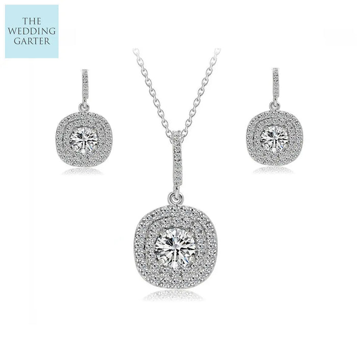 Timeless Sapphire Blue Cubic Zirconia Wedding Jewellery Set - The Wedding Garter