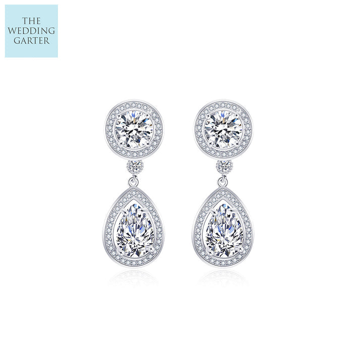 Timeless Silver CZ Crystal Halo Drop Earrings Online - The Wedding Garter