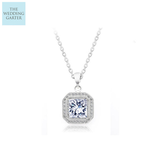 square halo pendant necklace