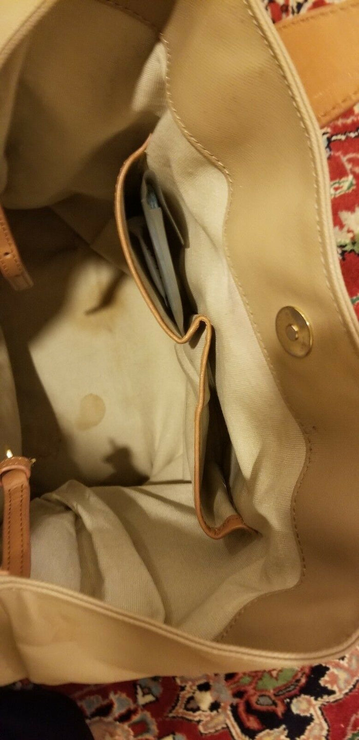 Tory Burch Large Tote Beige and Red - Diamonds Sapphires Rubies Emeralds