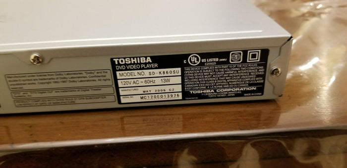Toshiba DVD Video Player with Remote SD-K860SU NOT WORKING! FOR PARTS! - Diamonds Sapphires Rubies Emeralds