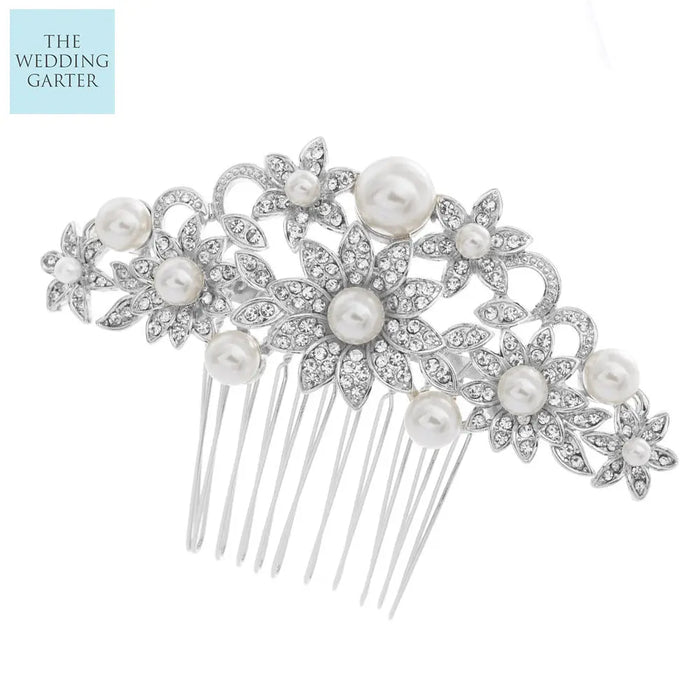 Unique Baby Blue Pearl & Crystal Rhinestone Wedding Headpiece - The Wedding Garter