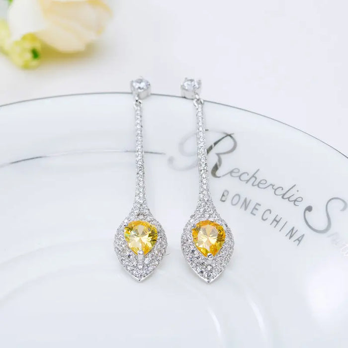 Unique Blue CZ Diamond Drop Pave Bridal Earrings - The Wedding Garter
