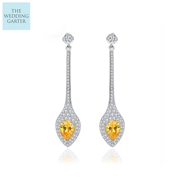 Unique Blue CZ Diamond Drop Pave Bridal Earrings - The Wedding Garter