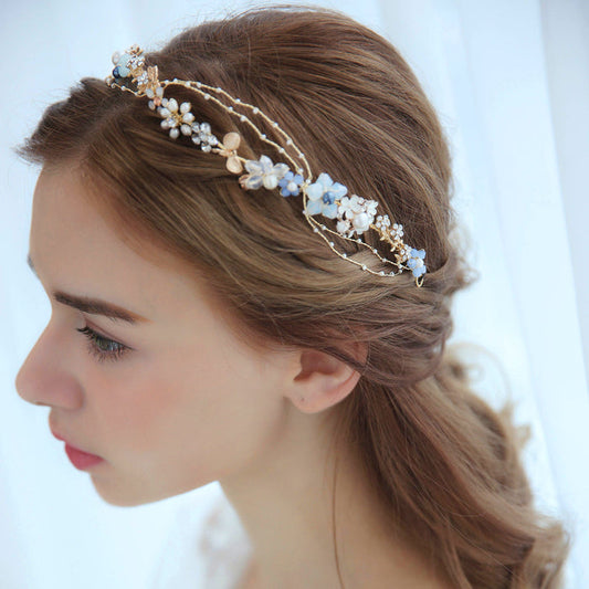 blue and gold wedding headband