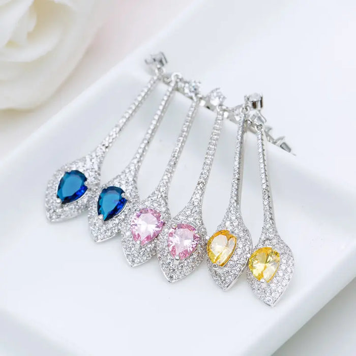 Unique Canary Yellow CZ Diamond Drop Pave Event Earrings - The Wedding Garter