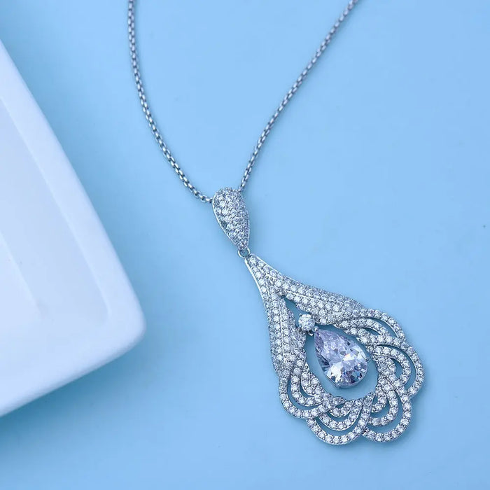 Unique Cubic Zirconia Ladies Drop Pendant Event Necklace - The Wedding Garter