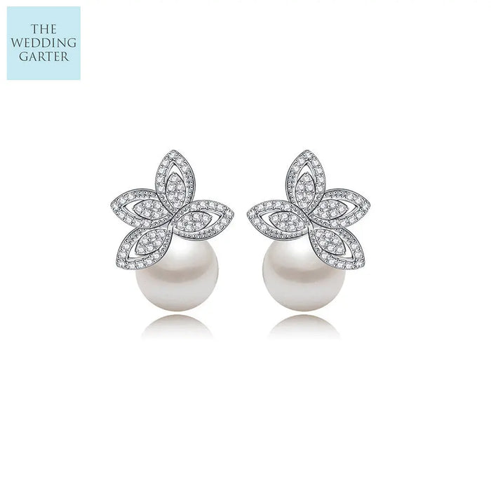 cz diamond pearl earrings