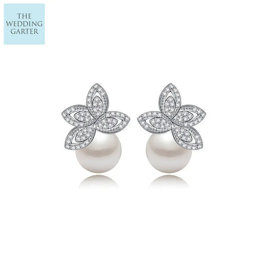 cz diamond pearl earrings