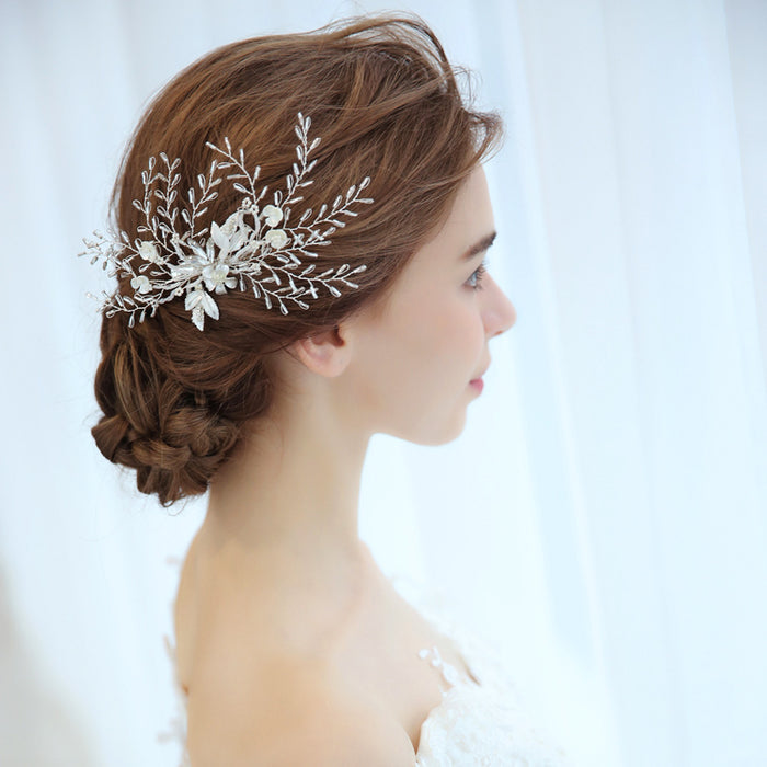 Unique Silver Floral Garden Bride Hair Clip - The Wedding Garter