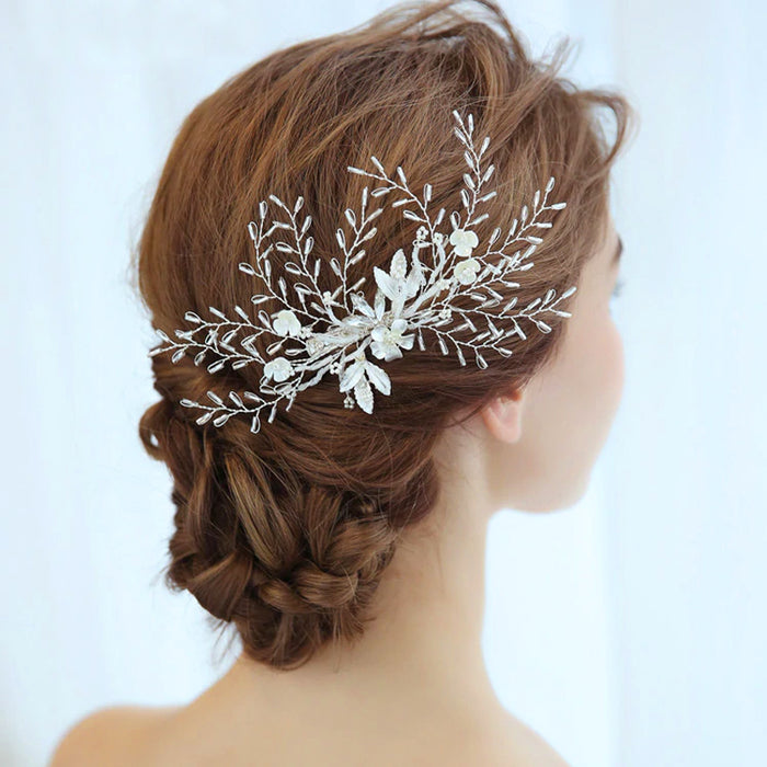 Unique Silver Floral Garden Bride Hair Clip - The Wedding Garter